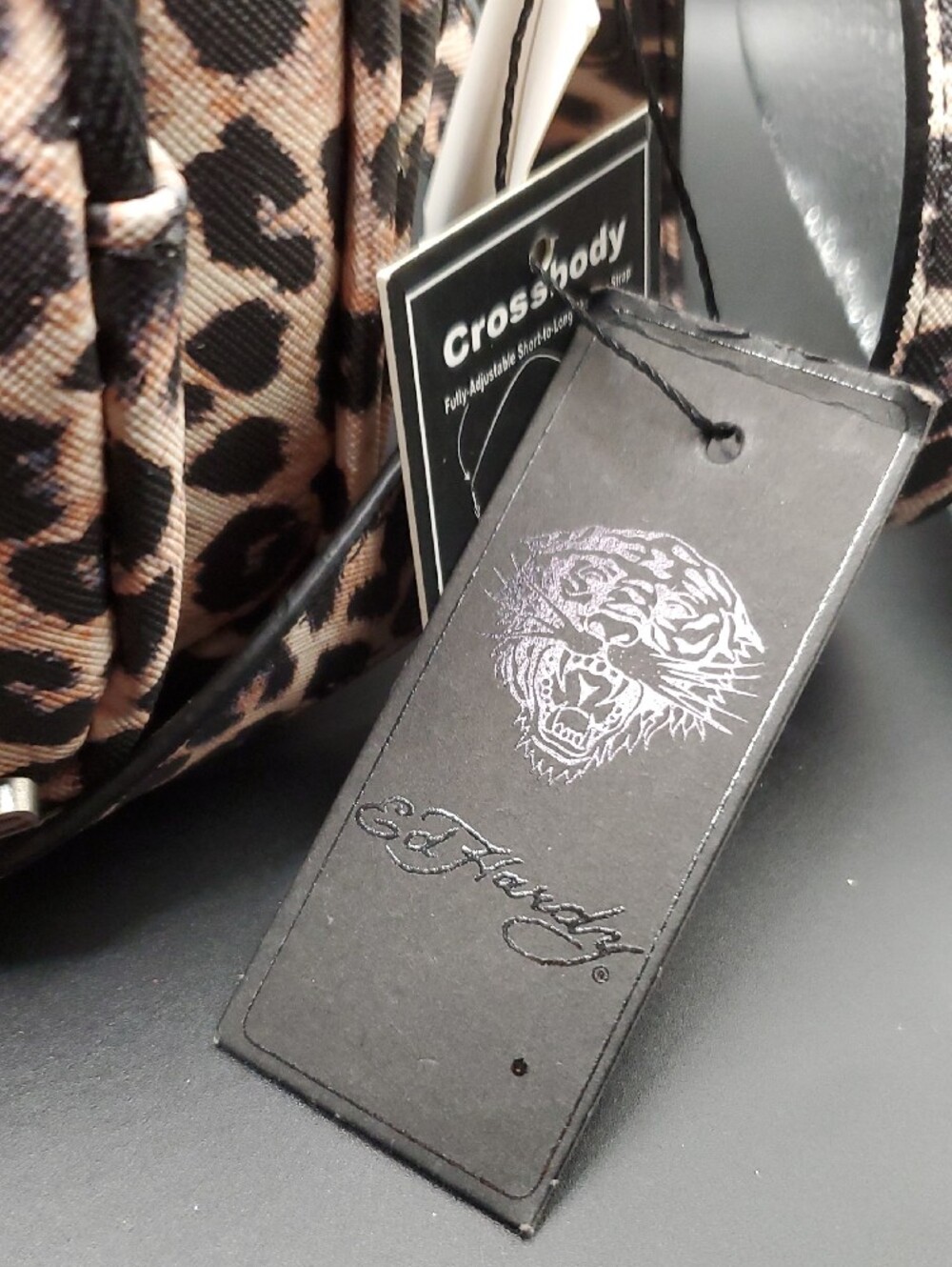 Ed Hardy Leopard Crossbody Bag with Pink Script and Rose - Picture 3 of 12